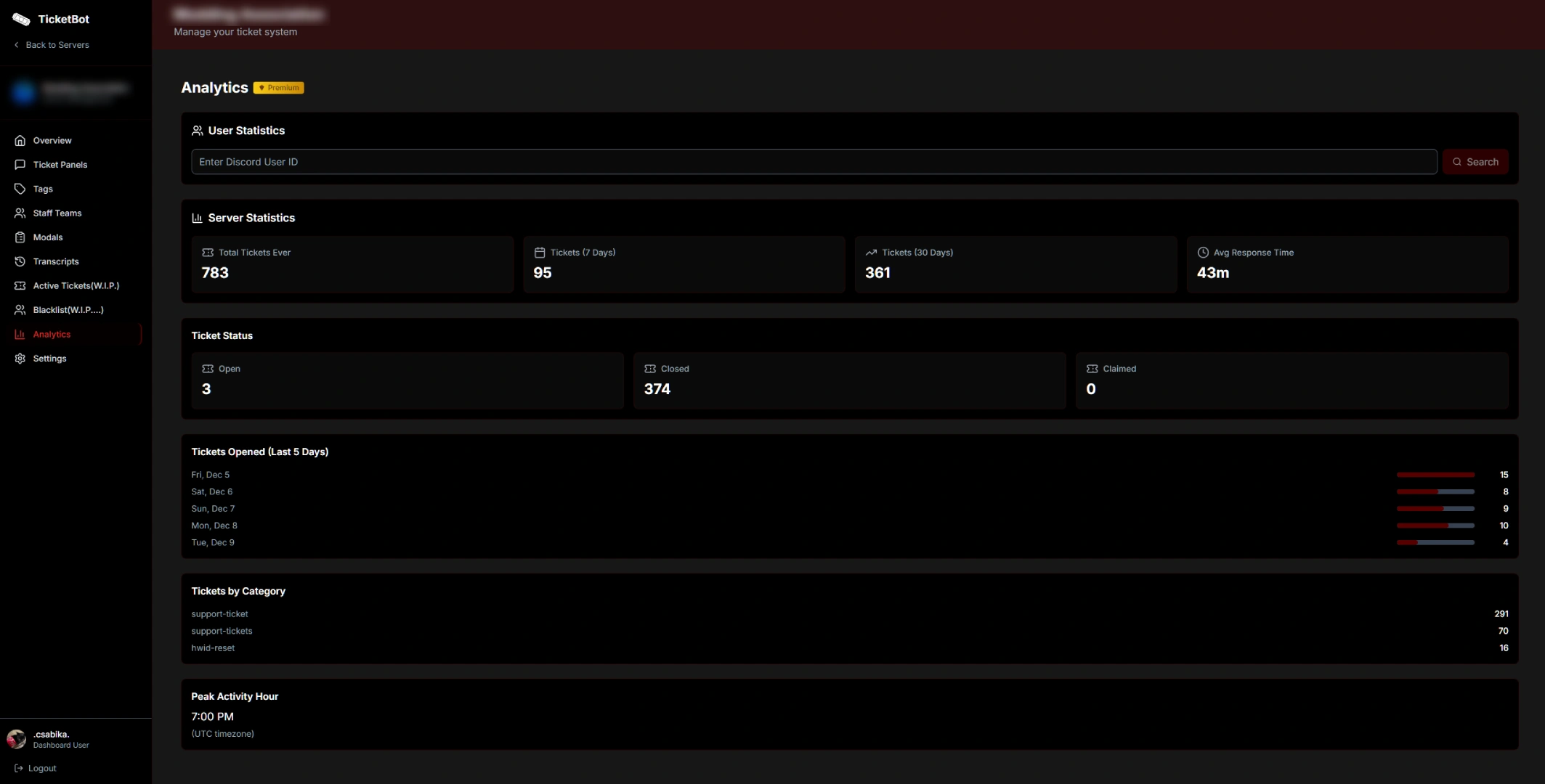 TicketBot Dashboard Preview