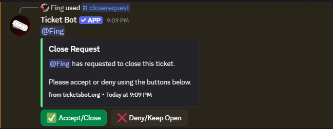 Close request command example
