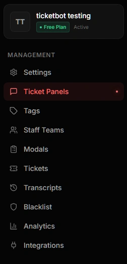 Dashboard sidebar ticket panel