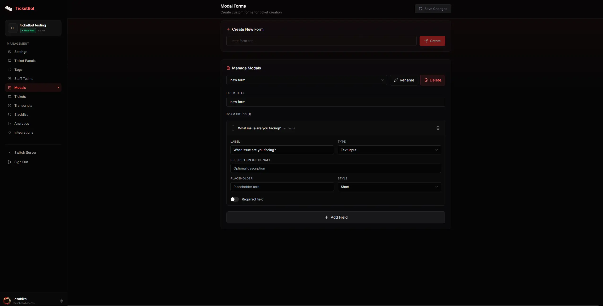 TicketBot ticket modals and forms builder for collecting user information